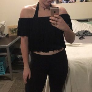 Black cropped off the shoulder top